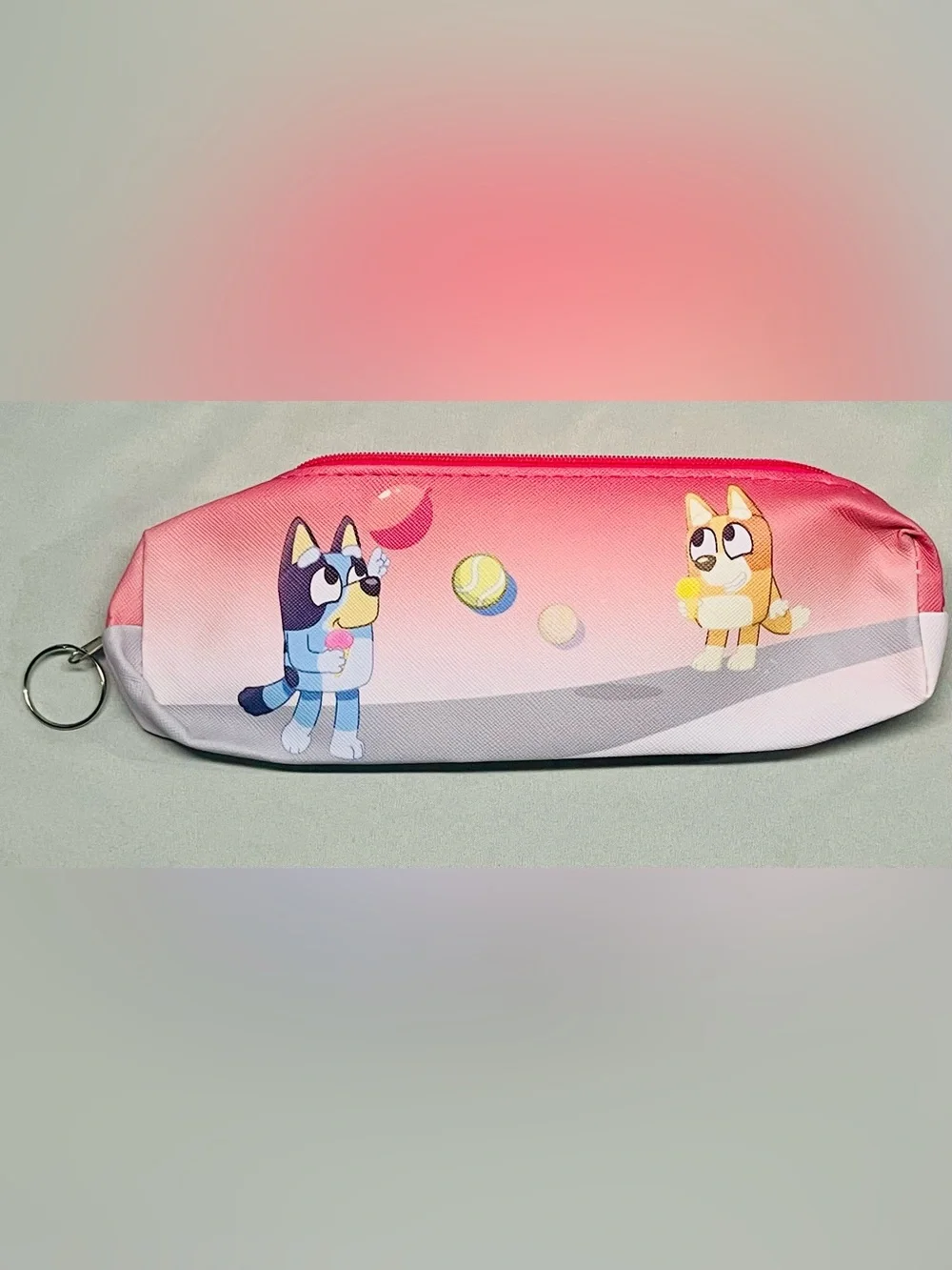 Pink Gradient Pencil Case with Cartoon - Bluey Style